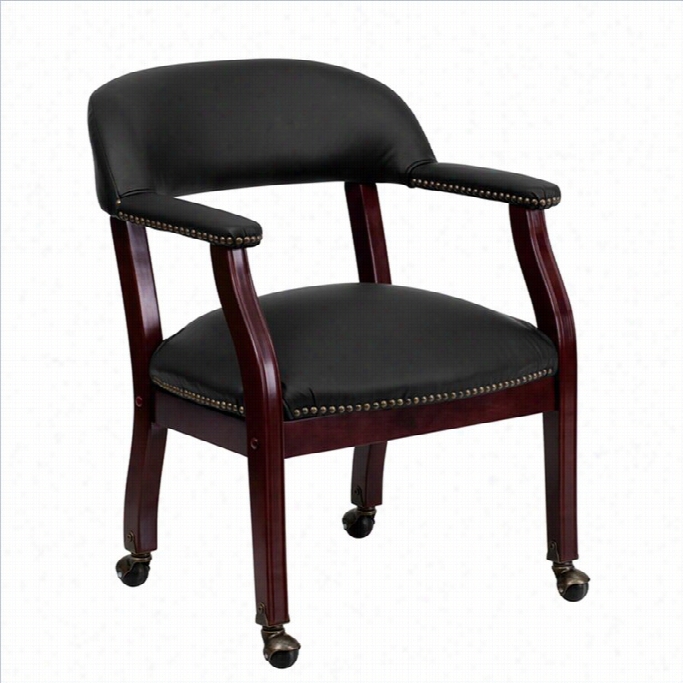 Flssh Furniture Leather Guest Chair With Casters In Black