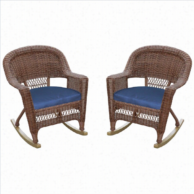 Jecoo Wicker Chair In Honey With Pedantic  Cushion (set Of 4)