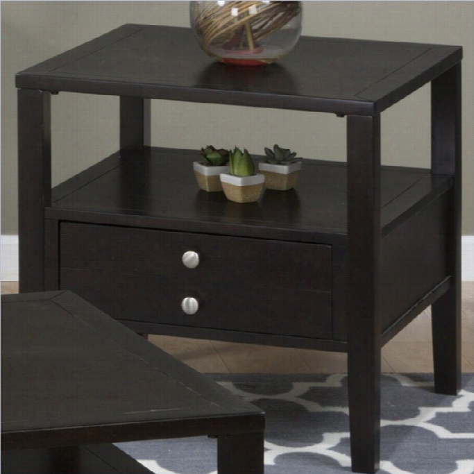 Jofran 975 Series End Table With Drawer And Shoal In Hamiltonn Espresso