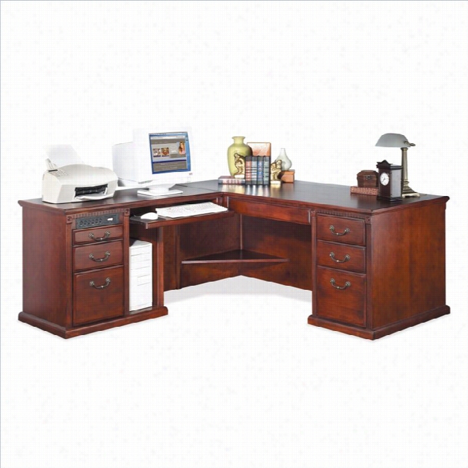 Kathy Ireland Home B Ymartni Huntington Club Lhf L-shaped Executive Desk  In Vibrant Cherry