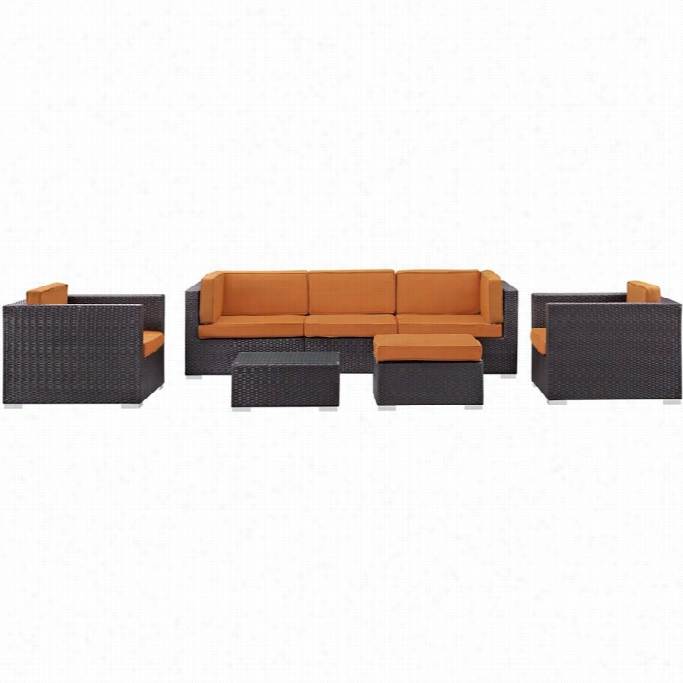 Modway Conene 7 Peice Exterior Sofa Set In Espresso And Orange