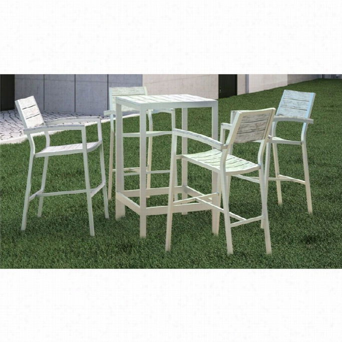 Modway Maine 5 Piece Patio Bar Set Tavern White And Whitish Gray