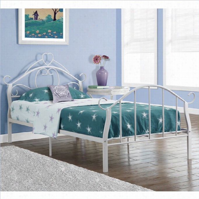 Monarch Twin Metal Bed Frame With Heart In  White