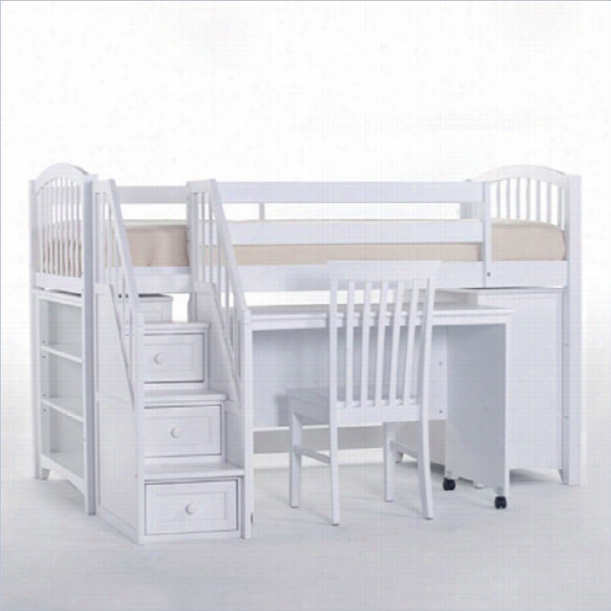 Ne Kids School House Junior Loft Bed With Stairs In White