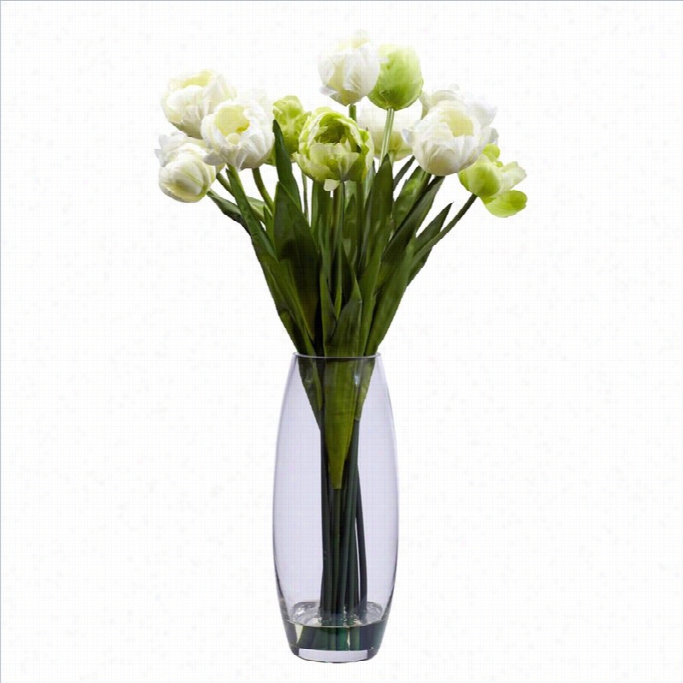 Nearly Natural Tulip With Vase Silk F Lowerarrangement In Cream And Green
