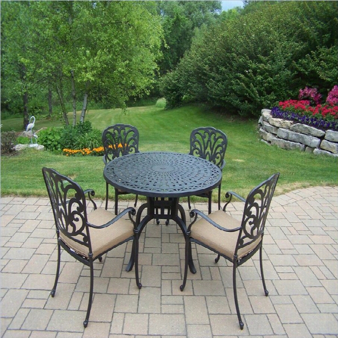 Oakland Living 5 Piece Metal Patio Dining Sst In  Antique Black-beige Cushions