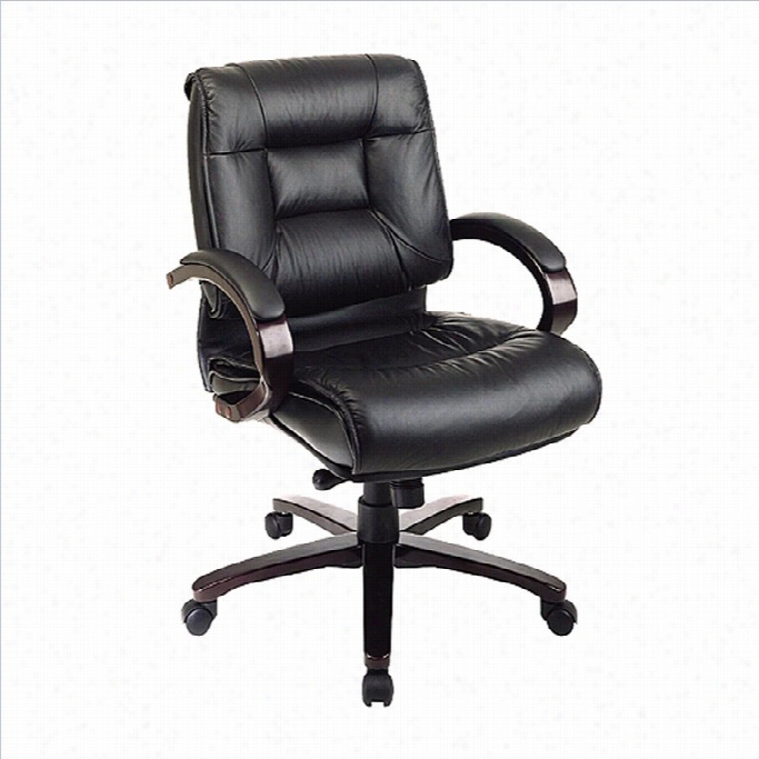 Office Star Deluxe Mid Back Executive Leather Office Chair With Locking Mid Pivot Knee Tilt And Mahogany Finish