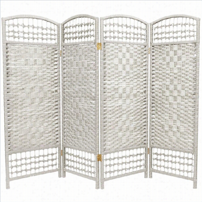 Orien Tal Fiber Weave Room Divider With 4 Panel In White