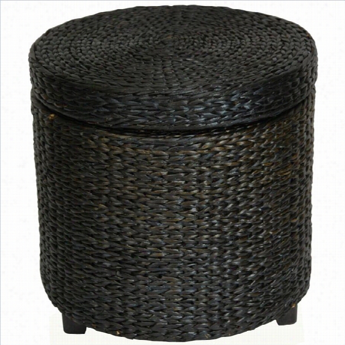 Oriental Furniture Rush Grass Storage Foottool In Black