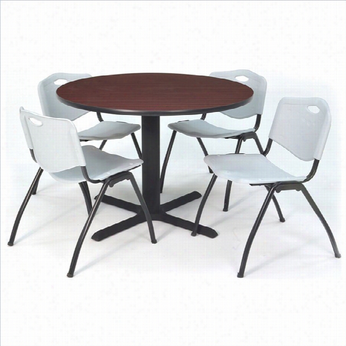 Regency Round Table With 4 M Stack Chairs In Mahogany And Grey-30 Inch