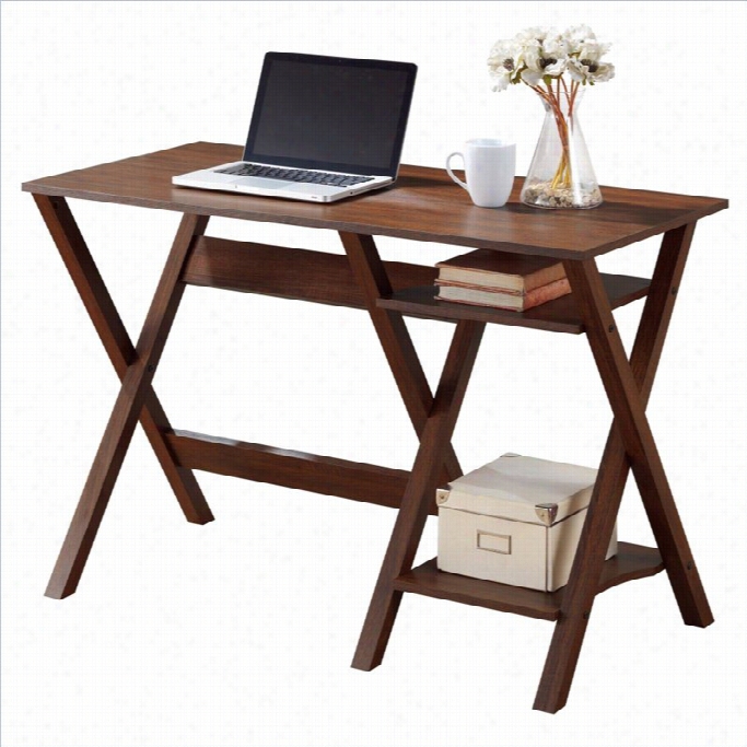 Sonax Corliving Folio Desk In Warm Oak With 2 Lower Shelves