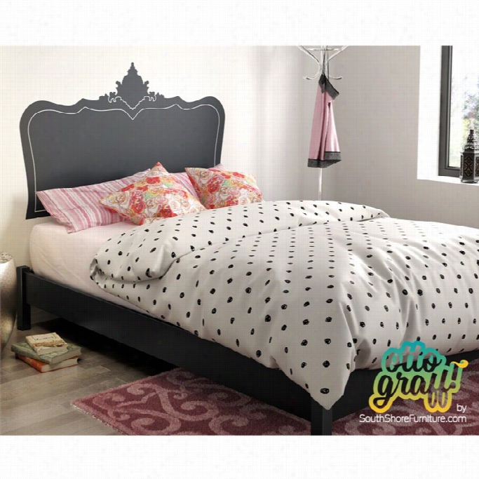 South Shore Step One Queen Black Decal Platform Bed And Legs In Black