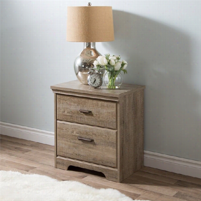 South Shore Versa 2 Drawer Wood Nightstand In Weathered Oak