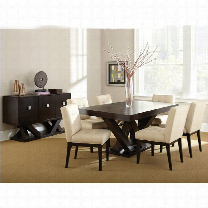 Stev Silver Company 7 Piece Rectangular Dining Table Set In Espresso