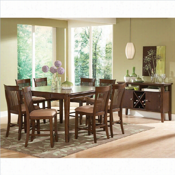 Steve Silver Company Montreal 9 Piece Counter Dining Table Set In Dark Oak