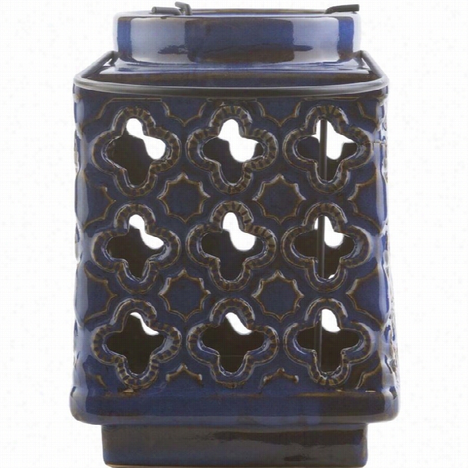 Surya Luau 7.5 X 5.1 Ceramic Lantern In Glossyy Cobalt