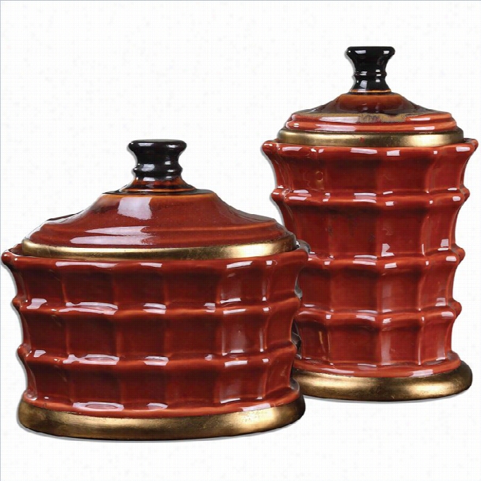 Uttermost Brianna Ceramic Canisters In Caramelized Re (se Tof 2)