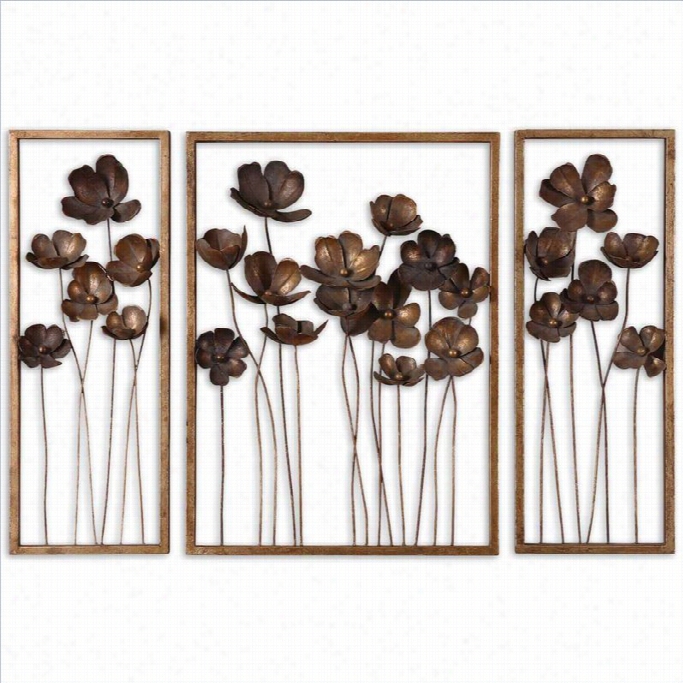 Utterost Metal T Ulips Wall Art In Antiqued Gold (st Of 3)