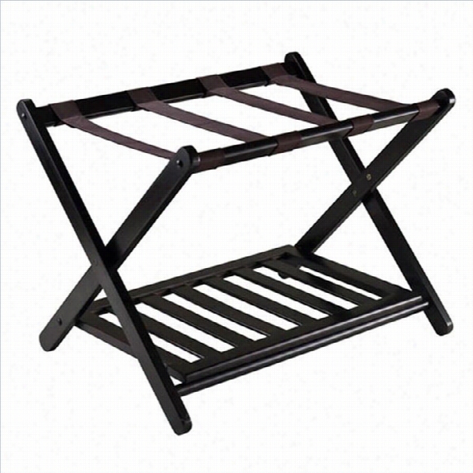 Winsome Reese Foldable Luggage Rack With Shelf In Dark Espresso