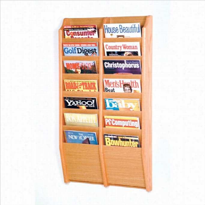 Wooden Malle 14 Pocket  Wall Mount Magazne Rack In Light Oak