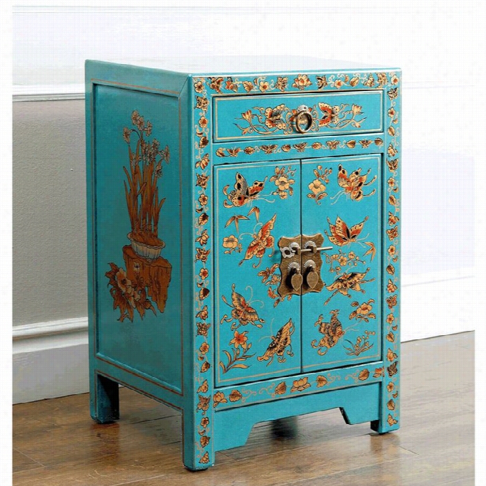 Abbyson Living Antique Asian Butterfly Accent Hest In Teal