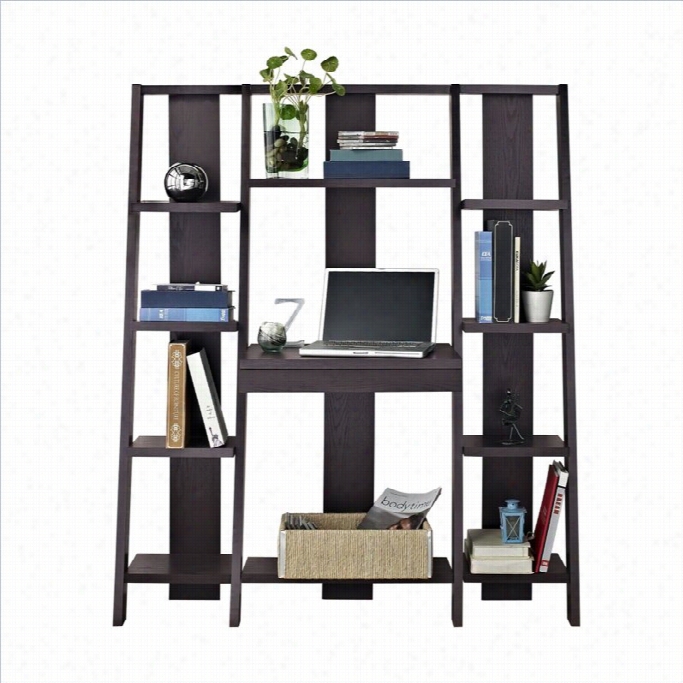 Altra Furniture Ladder Bookcase With Desk In Espresso Finis