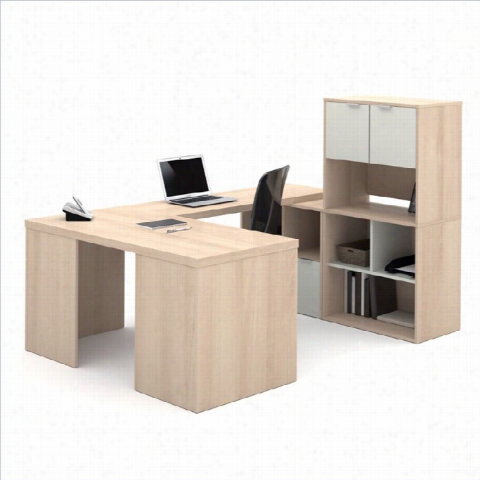 Bestar Ii3 U-shaped Desk In Northern Maple And Sandstone