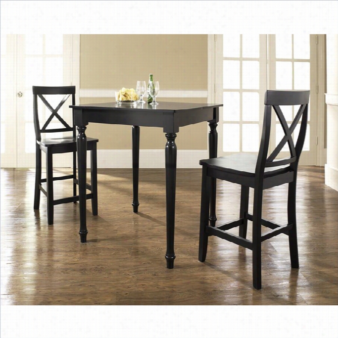 Crosley Furniture 3 Piece Pub Dining Set With Turned Leg And X-back S Tools In Black Perfect