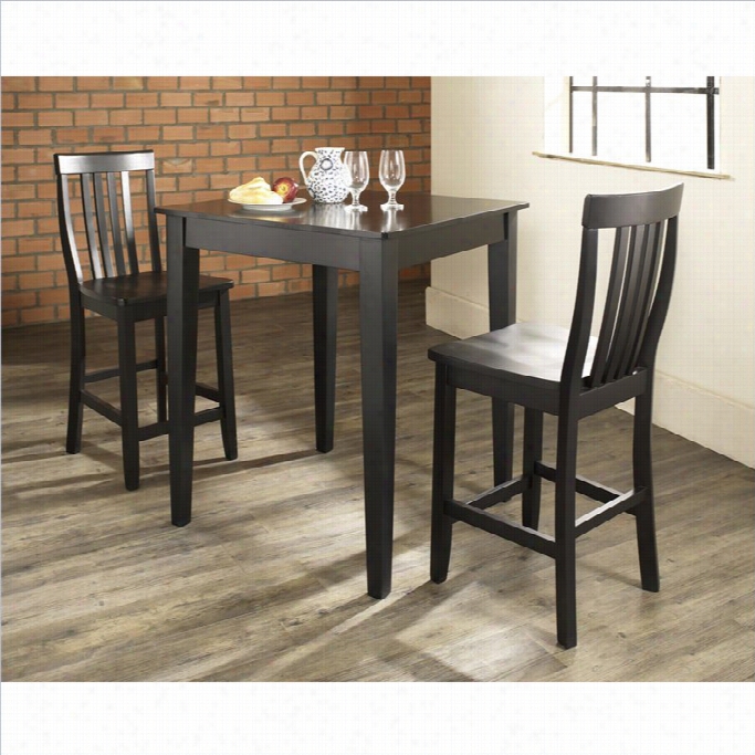 Crosle Furniture 3 Piece Pub Set With School House Stools In Black