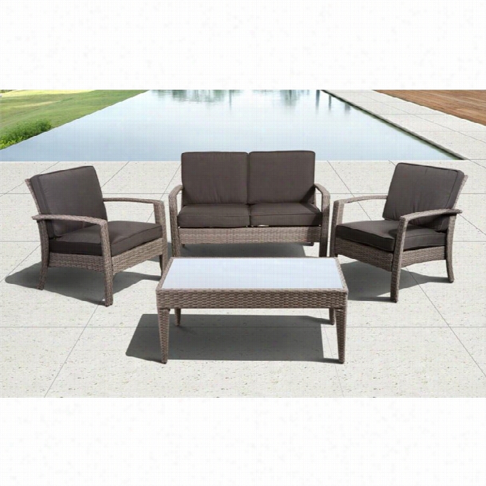 Florida Deluxe 4 Pc Wicker Patio Set With Grey Cushions In Grey