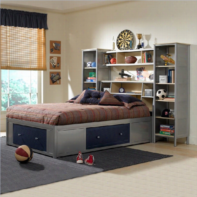 Hillsdale Universal Yputh Wall Stoarge Bed In Navy And Sillver-twin