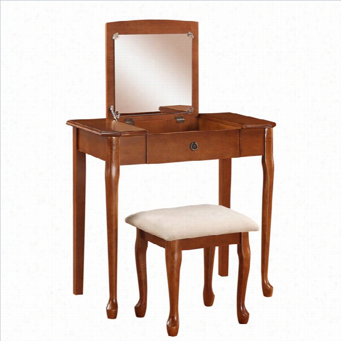 Linon Ruby Vanity Set In Cherry