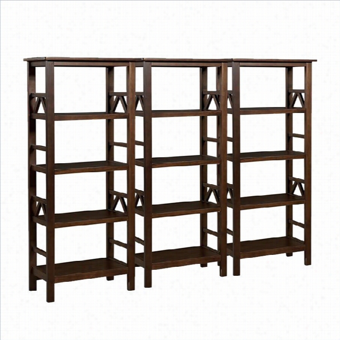 Linon Titian Wall Bookcase In Antique Tobacco