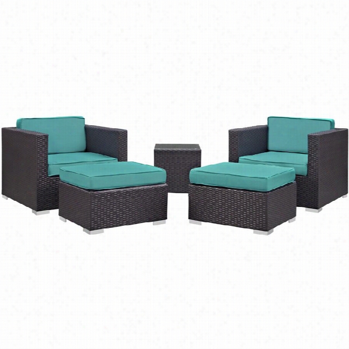 Modway Convene 5 Piece Outdoor  Sofa Set In Espresso And Turquoise
