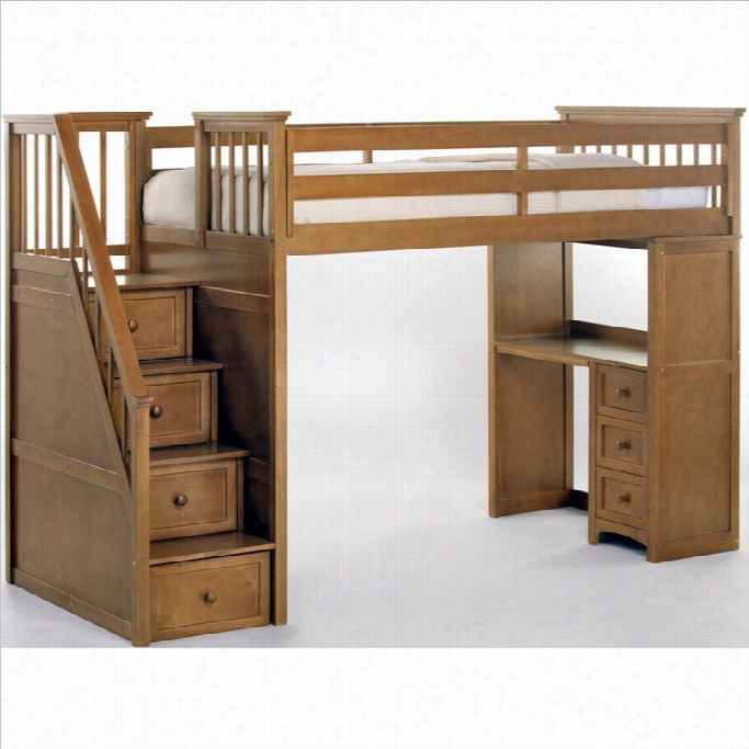 Ne Kids School House Stair Loft Bed In Pecan