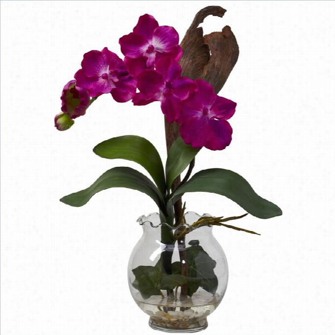 Nearly N Atural Mini Vanda With Fluted Vase Silk Flower Arrangement