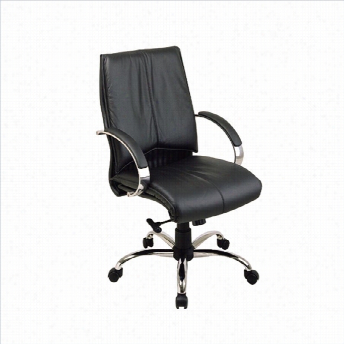 Of Fice Star Deluxw Mid Move ~ward Executivee Leather Office Chair With Chrome Base And Padded Chrome Arms