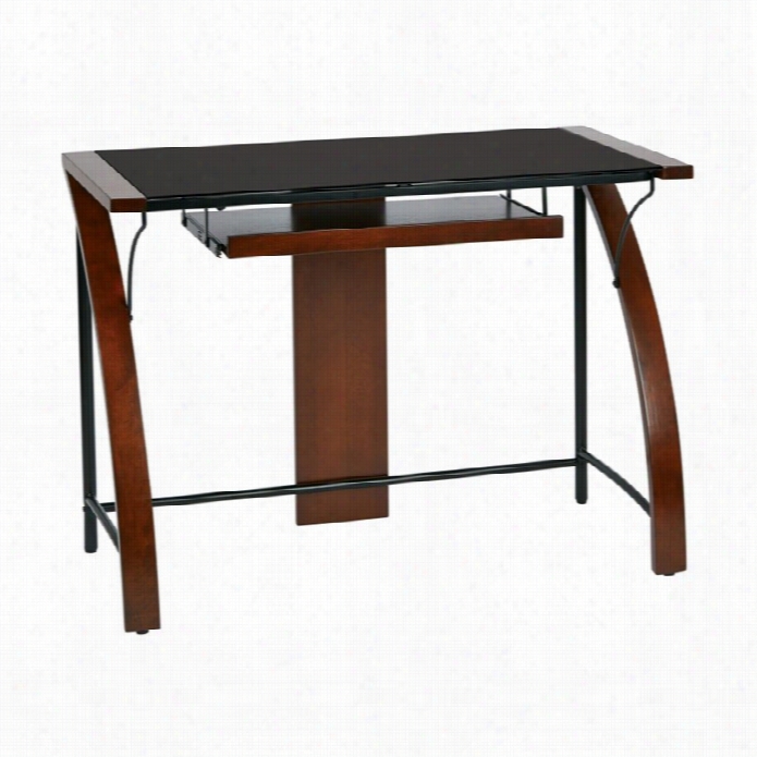 Office Star Emmet40 Computer Desk With Glass Top In Cherry