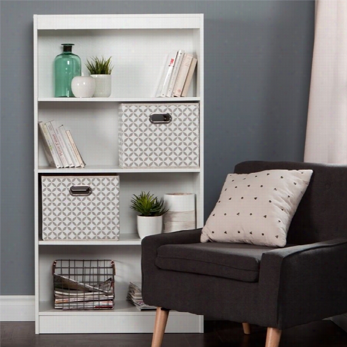 South Shore Axess 4 Helf Wood Bookcase In White By The Side Of 2  Baskets