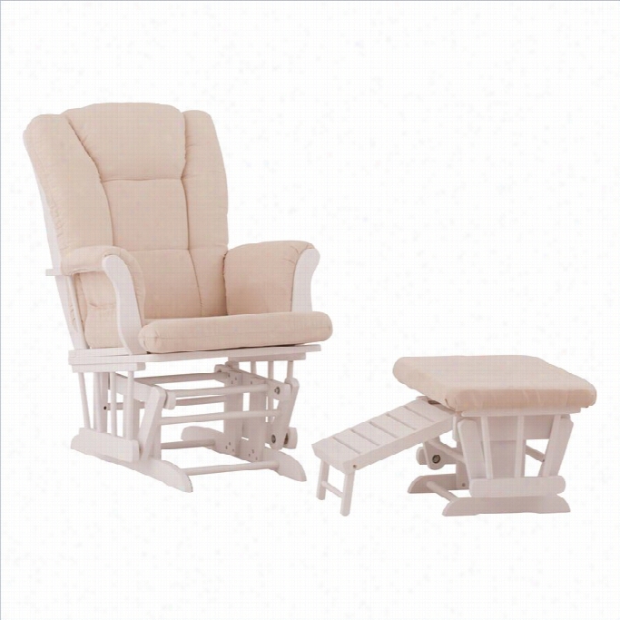 Status Furniture Veneto Glider With Nuesing Stool Ottoman - White Wirh Beige Cushions