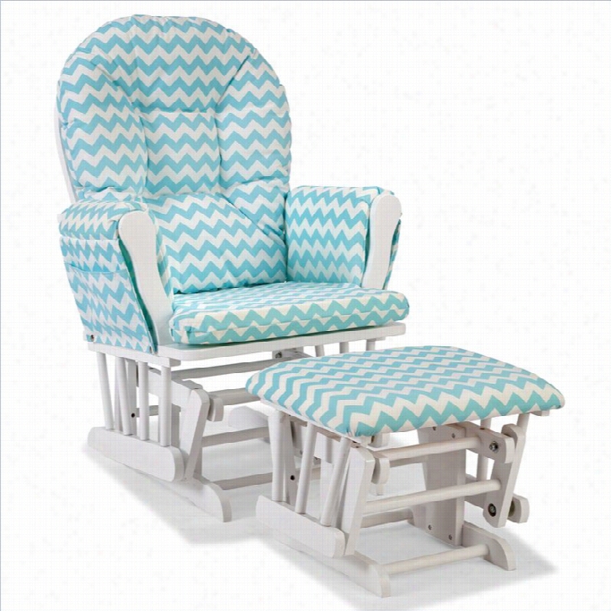 Stork Caft Clasp Custom Glider And Ottoman In White And Turquoise