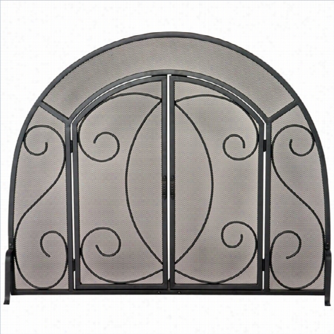 Uniflame Single Panel Black Wrought Iron Ornate Screen With Doors