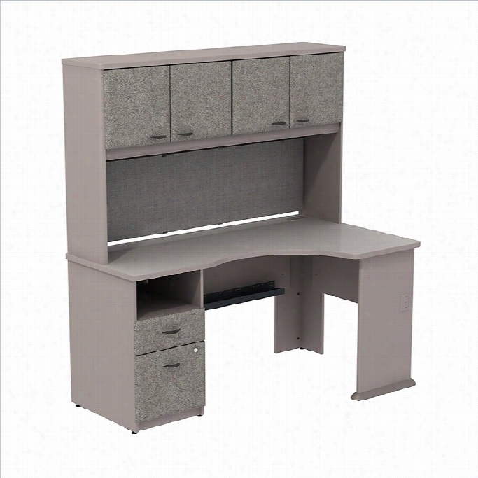 Bush Bbf Series A Expanda Ble Corner Desk Attending 60w Hutch Storage In Pewter