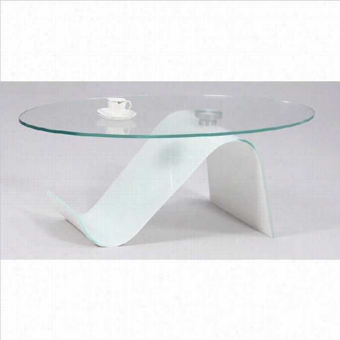 Chintaly Sarphire Bent Oval Clear Glass Top Cocktail Table In White