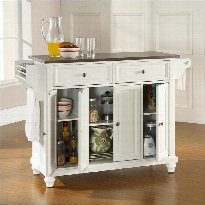 Crosley Furniture Cambridge Stainless Syeel Top Kitchen Island In White Finish