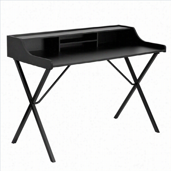 Flash Equipage Computer Desk With Top Shelf In Black