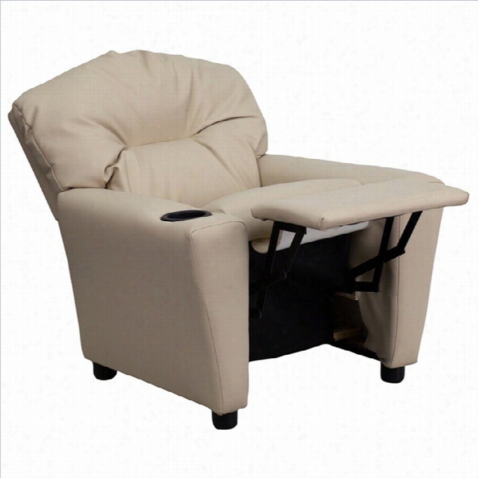 Momentary Blaze Furniture Contemporary Kids Recliner In Beige With Cup Holder