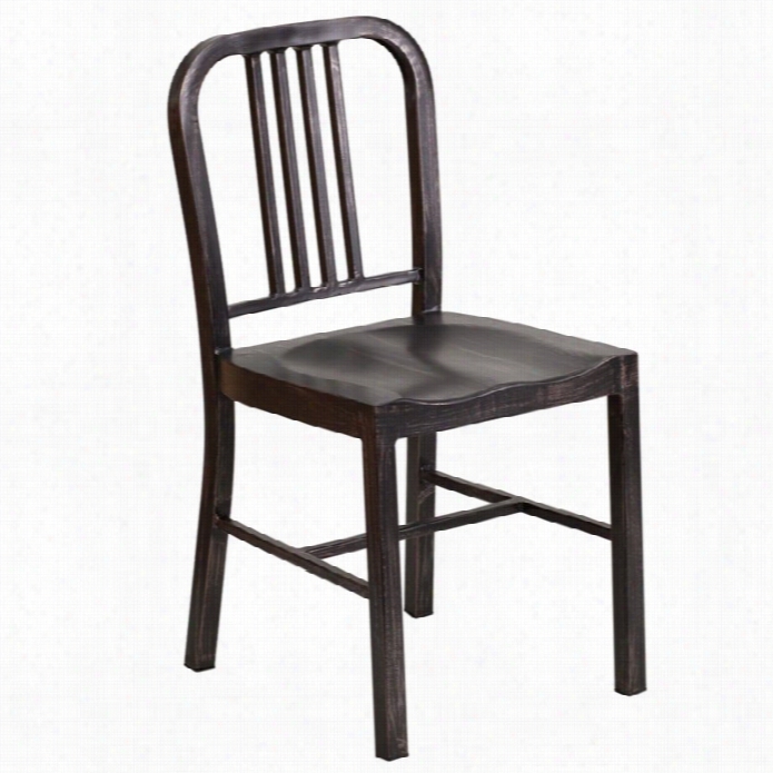 Flash Furniture Metal Dining Chair In Black-antique Gold