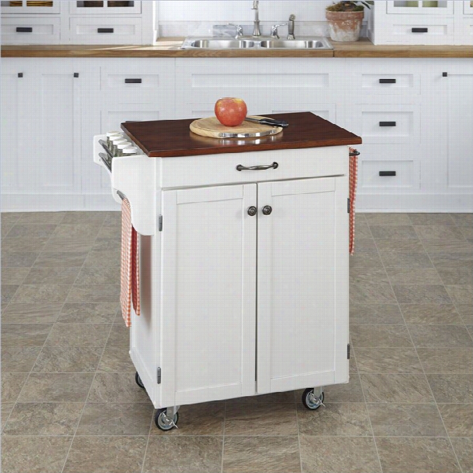 Home Stlyes Cuisine Cart In White Finish Attending Cherry Top