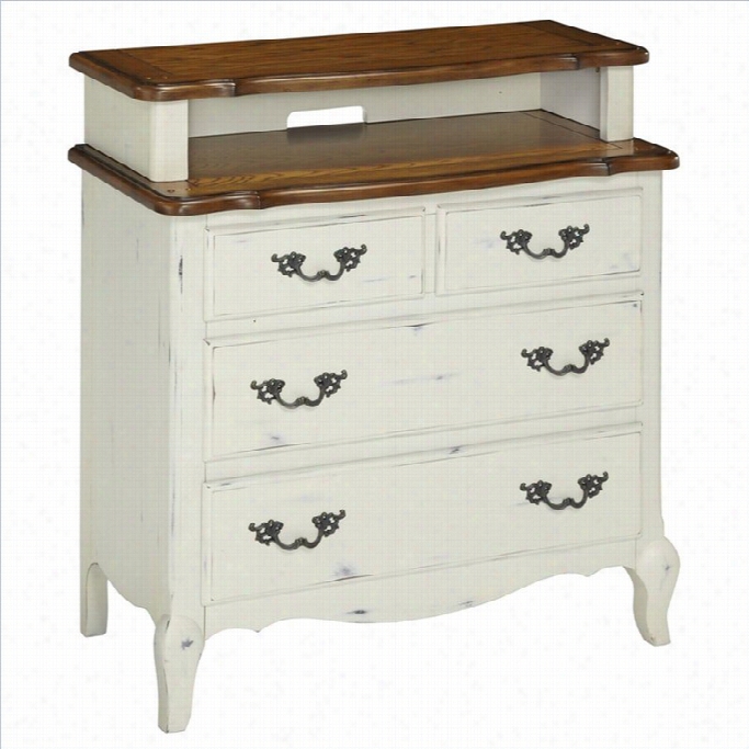 Hlme Styles French C Ountryside Media Chest In Rubbed White And Oak